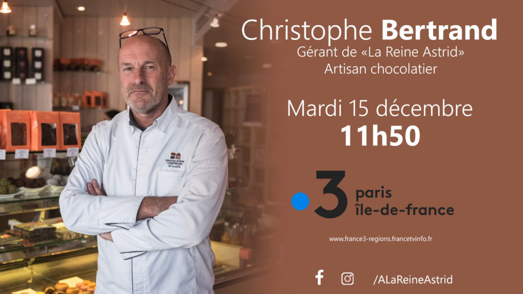 Christophe Bertrand, artisan chocolatier, sera l'invité de France 3 IDF, mardi 15 décembre