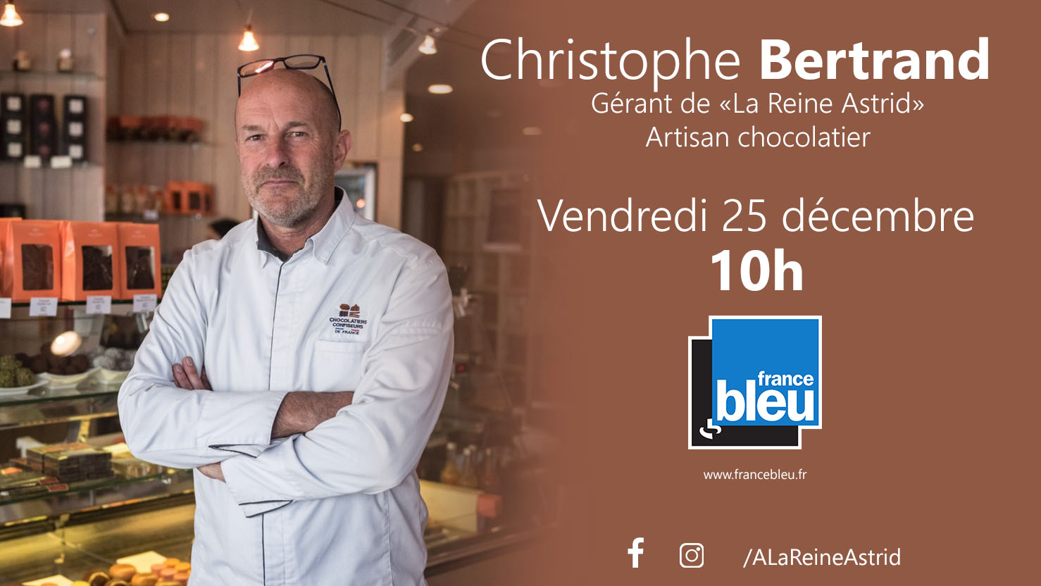 Christophe Bertrand, artisan chocolatier, sera l’invité de Corentine Feltz sur France Bleu Paris vendredi 25 décembre à 10h