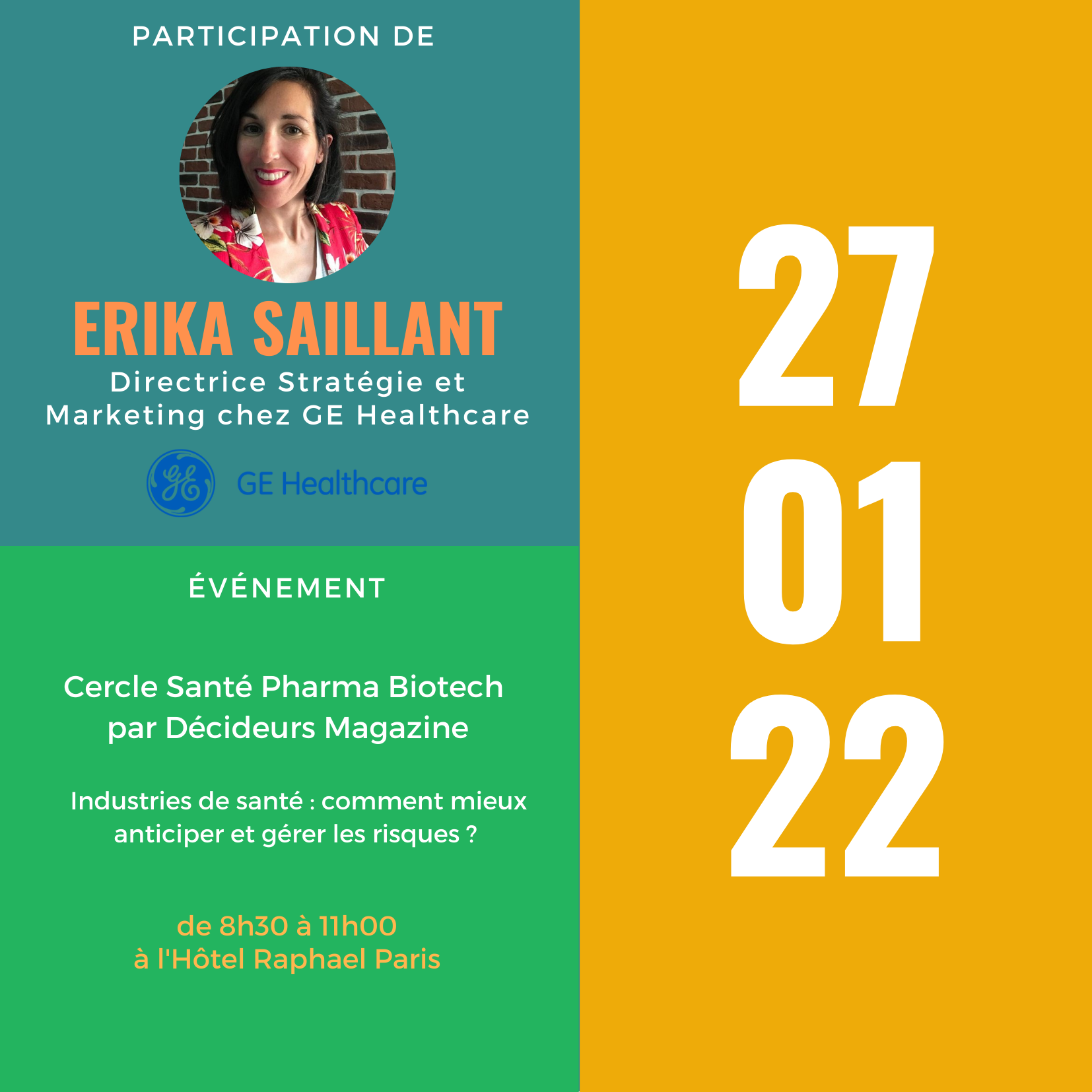 Participation d’Erika Saillant, Directrice Stratégie et Marketing GE Healthcare, au Cercle Santé Pharma Biotech