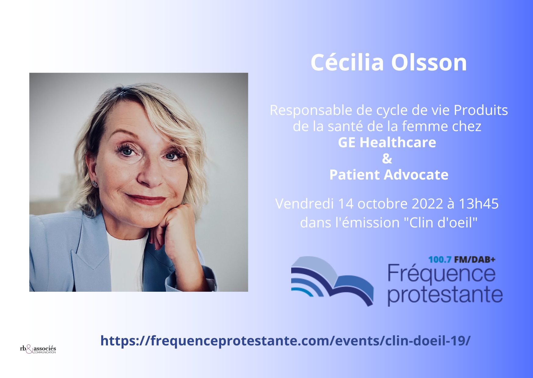 Interview de Cécilia Ollson, Product Life Cycle Manager & Patient Advocate chez GE Healthcare sur Fréquence Protestante