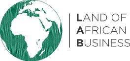 Logo "Land of African Business" avec globe terrestre.