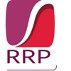 Logo RRP avec formes géométriques colorées.
